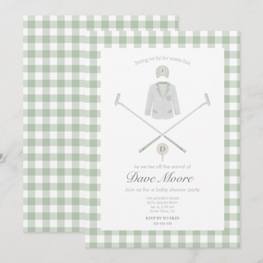 Sage green Golf thema baby shower Uitnodiging (Voorkant / Achterkant)