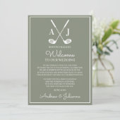 Sage Green Golf Wedding Welcome Note Kaart (Staand voorkant)