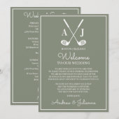 Sage Green Golf Wedding Welcome Note Kaart (Voorkant / Achterkant)