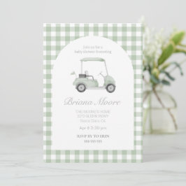 Sage green Golfkar baby shower Uitnodiging
