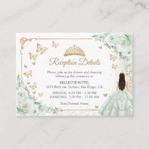 Sage Green Goud Quinceanera Ontvangst Details Informatiekaartje