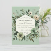 Sage Green Graceful Botanical Wedding Kaart (Staand voorkant)