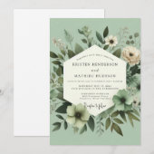 Sage Green Graceful Botanical Wedding Kaart (Voorkant / Achterkant)