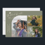 Sage Green Graduate She Believed Multi Photo Aankondiging<br><div class="desc">Modern and whimsical graduation announcement photo card featuring 3 photos on the front and 1 on the back. The text says "She believed she could so she did" with twinkling stars. Add the graduate's name,  information,  and message to personalize this card. Sage green.</div>