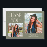 Sage Green Graduate Thank You 2-Photo  Aankondiging<br><div class="desc">Modern and whimsical graduation announcement photo card featuring 2 photos on the front and 1 on the back. The text says "THANK YOU" with twinkling stars. Add the graduate's name,  information,  and message to personalize this card. Sage green.</div>