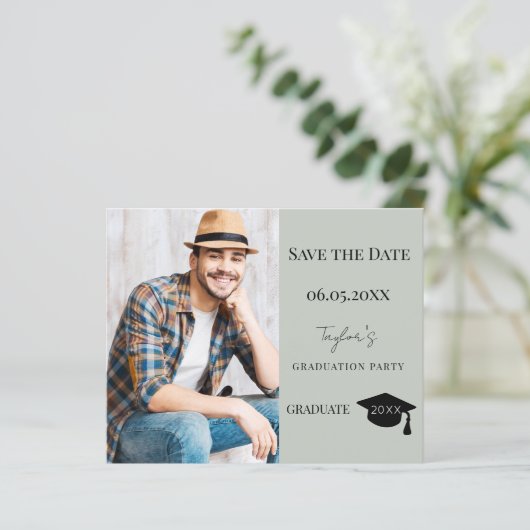 Sage Green Graduation Party Save the Date card (Staand voorkant)