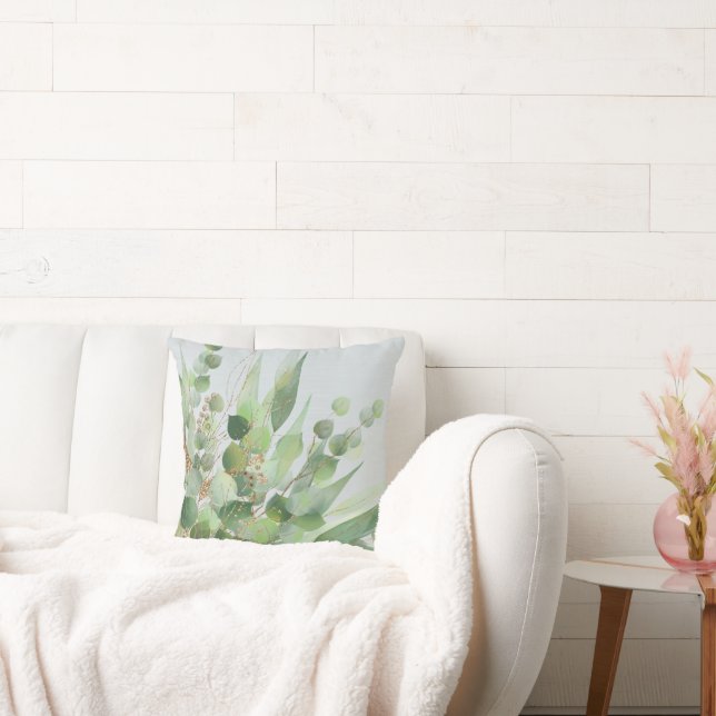 SAGE GREEN GRAY TEXTURED EUCALYPTUS PILLOW KUSSEN (Bank)