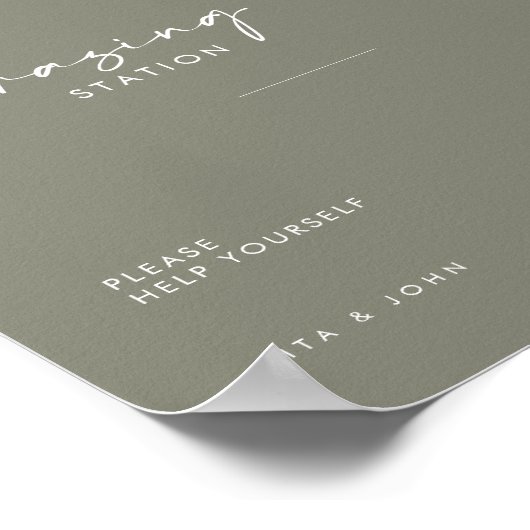 Sage Green Grazing Station Tafel Trouwbord Poster (Hoek)