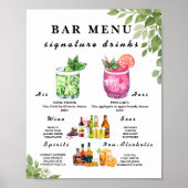 Sage Green Greenery Bar Menu Drink teken Poster (Voorkant)