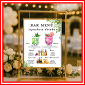 Sage Green Greenery Bar Menu Drink teken Poster