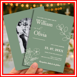 Sage Green Greenery Boho Bloemen Foto Huwelijk Kaart