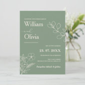 Sage Green Greenery Boho Bloemen Foto Huwelijk Kaart (Staand voorkant)