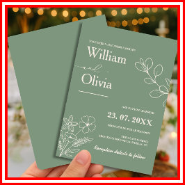 Sage Green Greenery Boho Floral Wedding Kaart