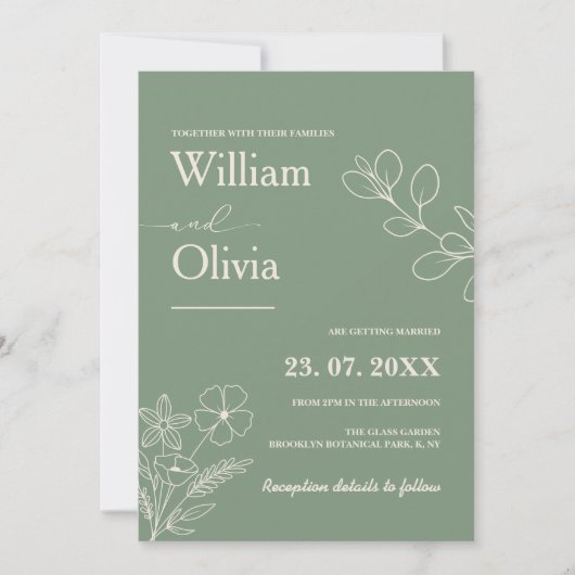 Sage Green Greenery Boho Floral Wedding Kaart (Voorkant)