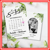 Sage Green Greenery Calendar Wedding Sla de datum  Informatiekaartje