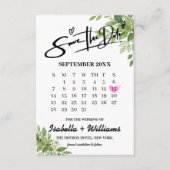 Sage Green Greenery Calendar Wedding Sla de datum Informatiekaartje (Voorkant)