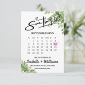 Sage Green Greenery Calendar Wedding Sla de datum Informatiekaartje (Staand voorkant)
