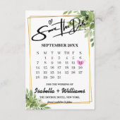 Sage Green Greenery Calendar Wedding Sla de datum  Informatiekaartje (Voorkant)