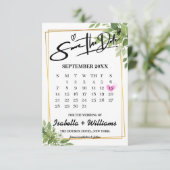 Sage Green Greenery Calendar Wedding Sla de datum  Informatiekaartje (Staand voorkant)