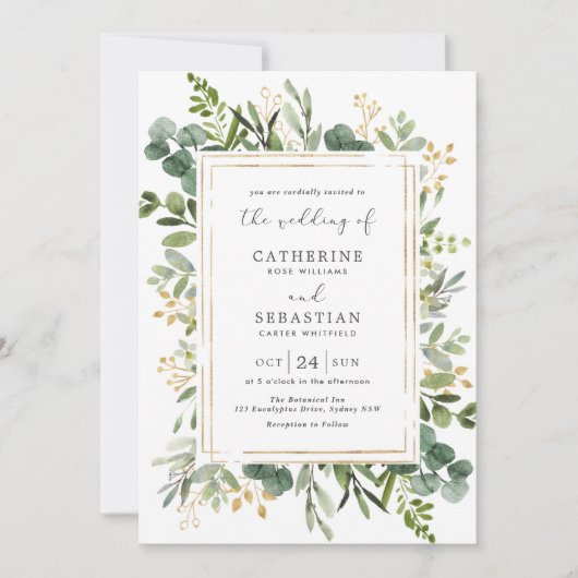 Sage Green Greenery Eucalyptus Geometric Wedding Kaart (Voorkant)