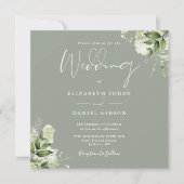 Sage Green Greenery Floral Photo Square Weddenscha Kaart (Voorkant)