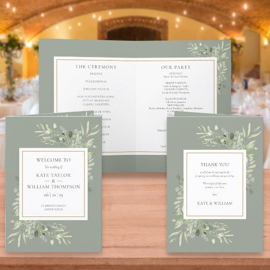 Sage Green Greenery Foliage Wedding Programma