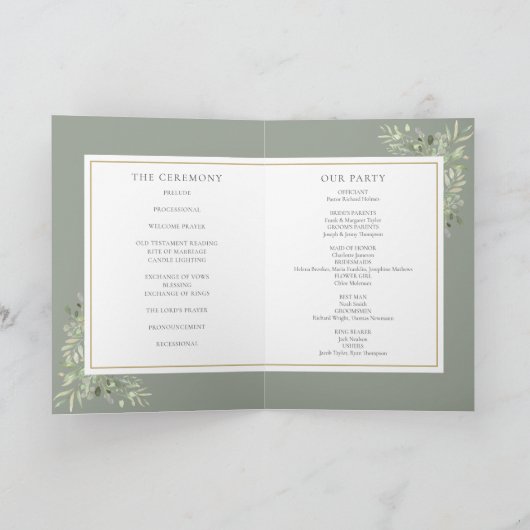 Sage Green Greenery Foliage Wedding Programma (Binnen)