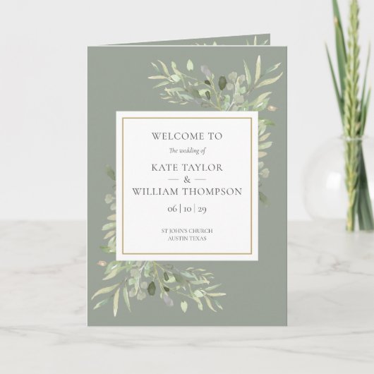 Sage Green Greenery Foliage Wedding Programma (Voorkant)