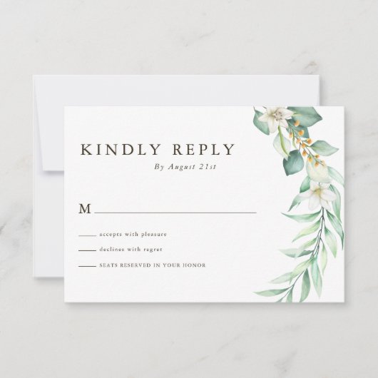 Sage Green Greenery Foliage Wedding RSVP Cards (Voorkant)
