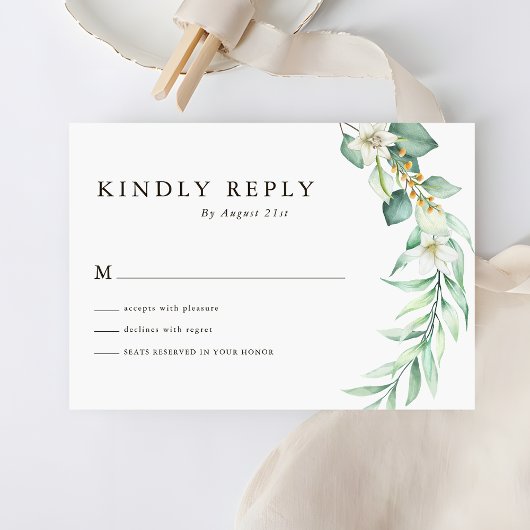 Sage Green Greenery Foliage Wedding RSVP Cards Kaartje