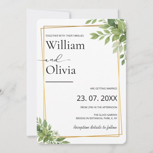 Sage Green Greenery Goud Geometrische Rustieke Huw Kaart (Voorkant)