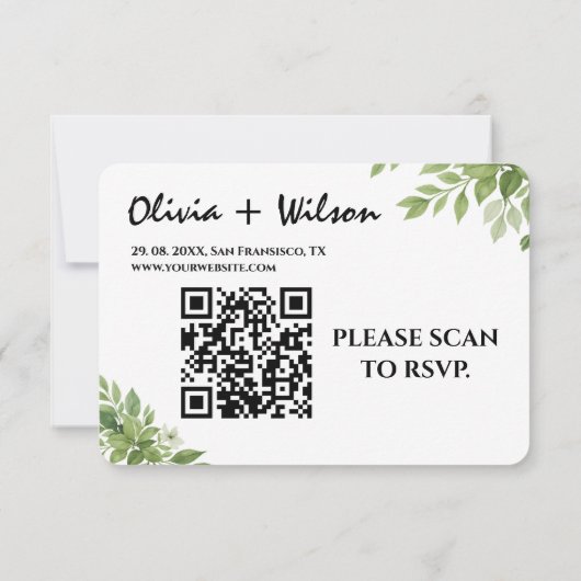 Sage Green Greenery Leaves QR Code Wedding RSVP (Achterkant)