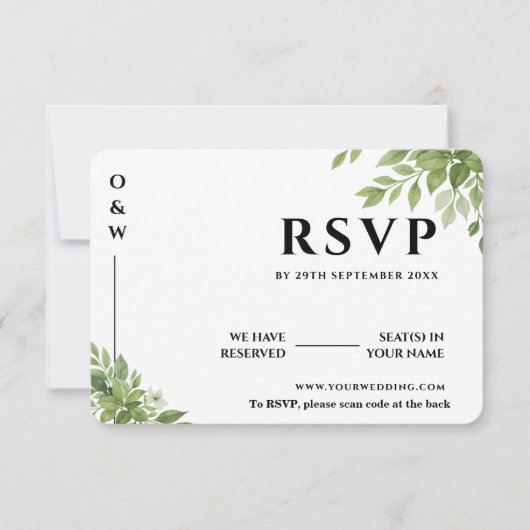 Sage Green Greenery Leaves QR Code Wedding RSVP (Voorkant)