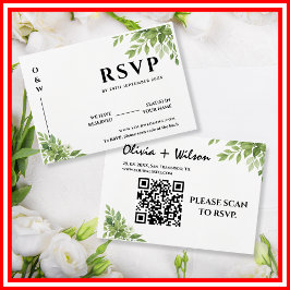 Sage Green Greenery Leaves QR Code Wedding RSVP
