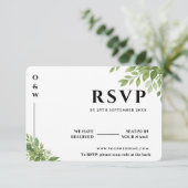 Sage Green Greenery Leaves QR Code Wedding RSVP Kaartje (Staand voorkant)