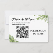 Sage Green Greenery Leaves QR Code Wedding RSVP Kaartje (Achterkant)