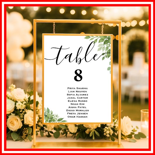 Sage Green Greenery Trouwtafel Zitting Grafiek Poster