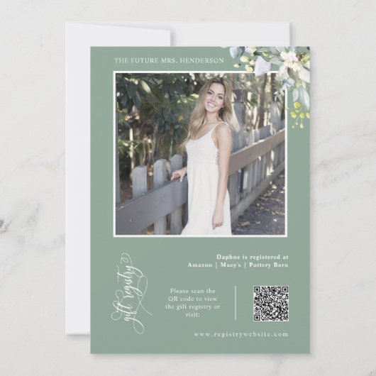 Sage Green Greenery Vrijgezellenfeest QR Code Foto Kaart (Achterkant)