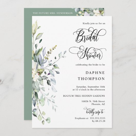 Sage Green Greenery Vrijgezellenfeest QR Code Foto Kaart (Voorkant / Achterkant)