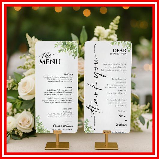 Sage Green Greenery Wedding Menu Bedankt Kaart