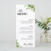 Sage Green Greenery Wedding Menu Bedankt Kaart (Staand voorkant)