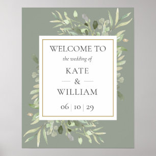 Sage Green Greenery Wedding Welcome Sign Poster