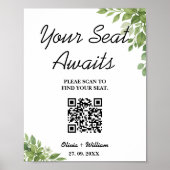 Sage Green Greenery Wedding Zitting Grafiek QR Cod Poster (Voorkant)