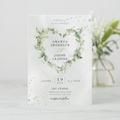 Sage Green Greenery White Floral Wreath Wedding Kaart (Staand voorkant)