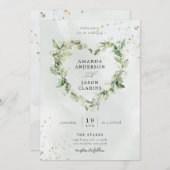 Sage Green Greenery White Floral Wreath Wedding Kaart (Voorkant / Achterkant)