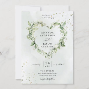 Sage Green Greenery White Floral Wreath Wedding Kaart