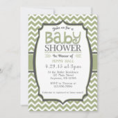 Sage Green Grey Chevron Baby shower Uitnodiging (Voorkant)