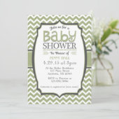 Sage Green Grey Chevron Baby shower Uitnodiging (Staand voorkant)