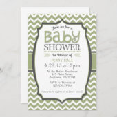 Sage Green Grey Chevron Baby shower Uitnodiging (Voorkant / Achterkant)