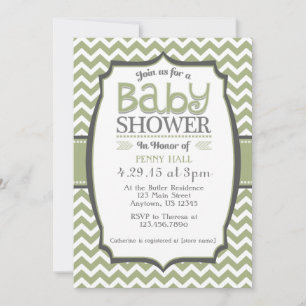 Sage Green Grey Chevron Baby shower Uitnodiging